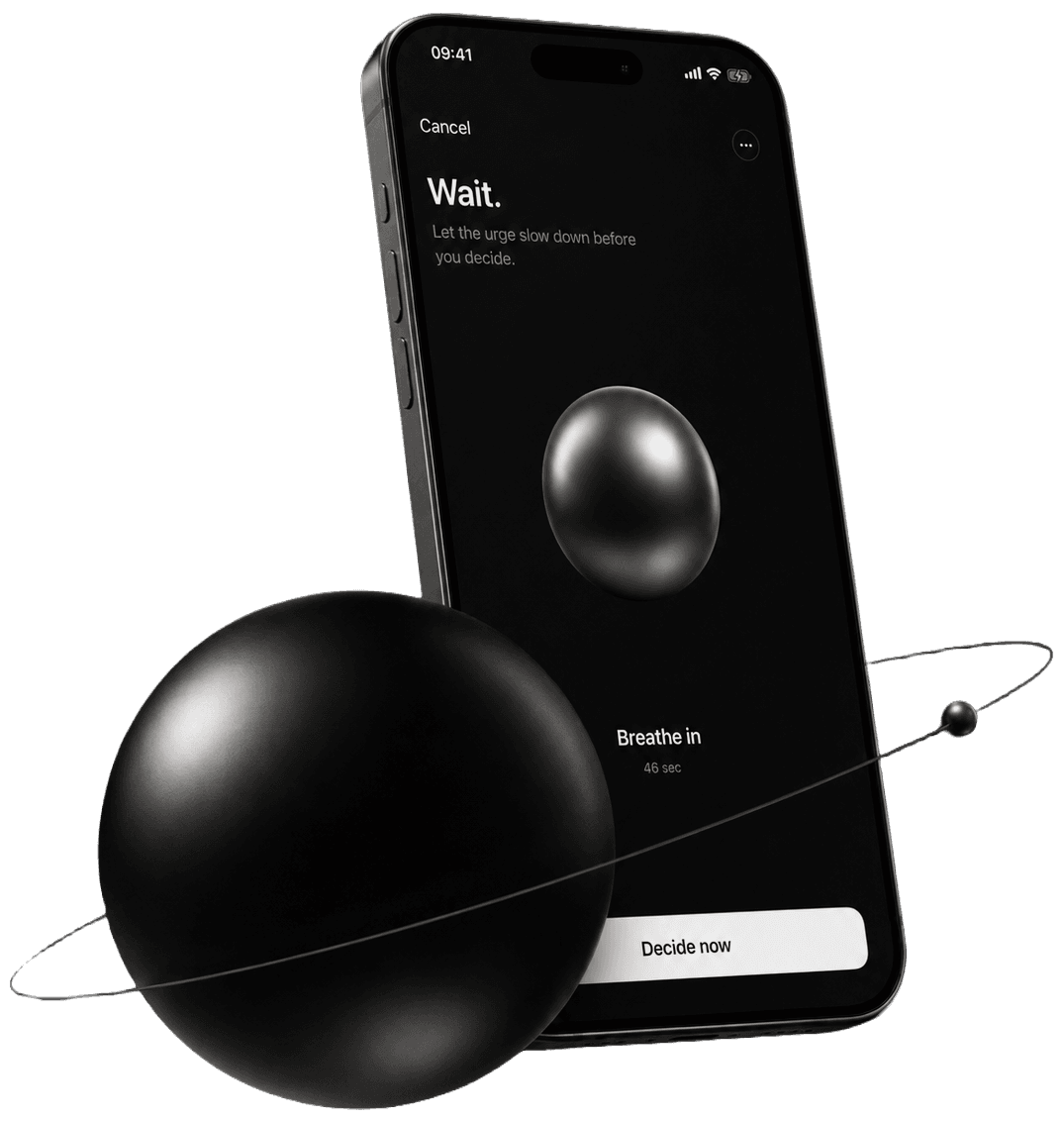 The Griotta pause: the metallic sphere in orbit in front of the breathing screen
